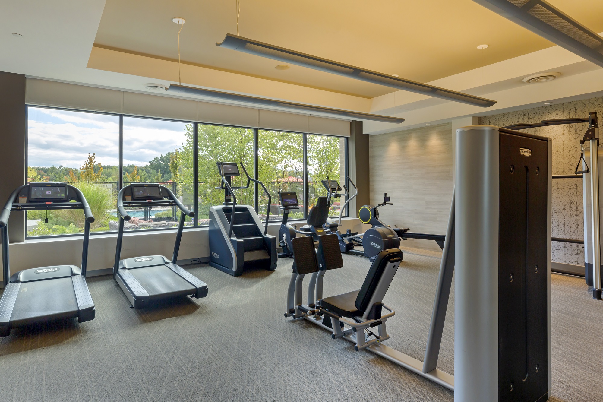 Fitness center with variety of weight machines, cardio machines, medicine balls and free weights